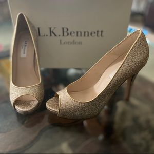 L.K. Bennett sparkly gold heels